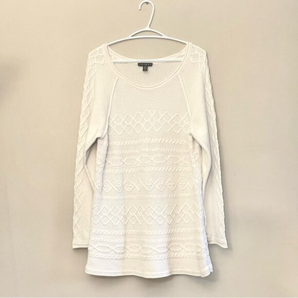 Tribal Ivory Cable Knit Scoop Neck Tunic 100% Cotton Sweater - Picture 1 of 14